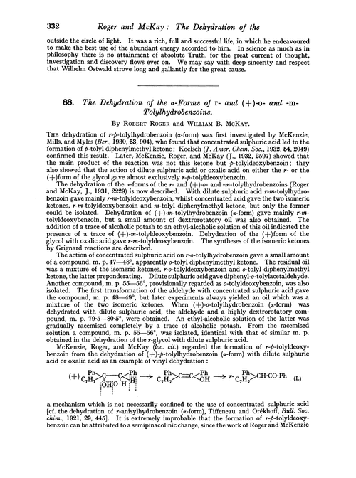 88. The dehydration of the α-forms of r- and (+)-o- and -m-tolylhydrobenzoins