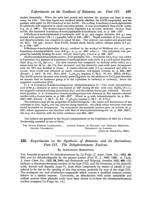 122. Experiments on the synthesis of rotenone and its derivatives. Part III. The dehydrorotenone nucleus