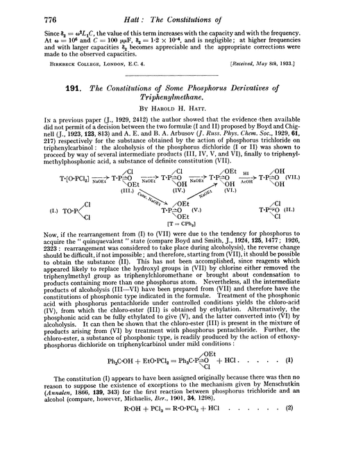 191. The constitutions of some phosphorus derivatives of triphenylmethane