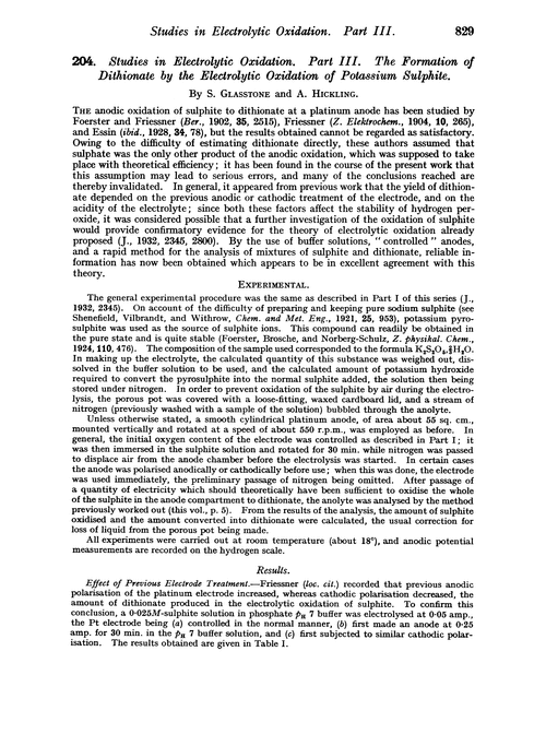 204. Studies in electrolytic oxidation. Part III. The formation of dithionate by the electrolytic oxidation of potassium sulphite