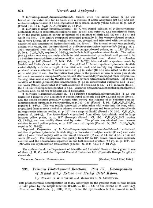 191. Primary photochemical reactions. Part IV. Decomposition of methyl ethyl ketone and methyl butyl ketone