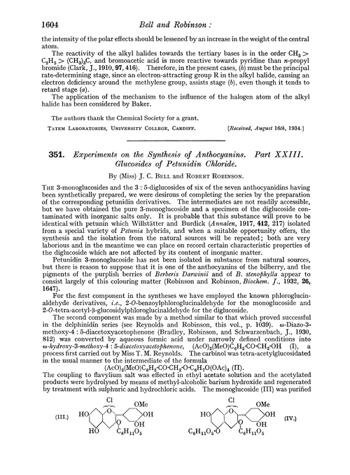351. Experiments on the synthesis of anthocyanins. Part XXIII. Glucosides of petunidin chloride