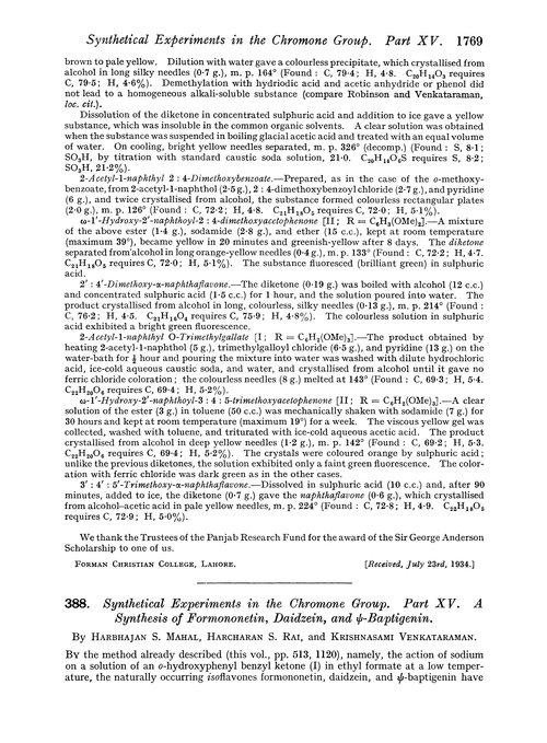 388. Synthetical experiments in the chromone group. Part XV. A synthesis of formononetin, daidzein, and ψ-baptigenin