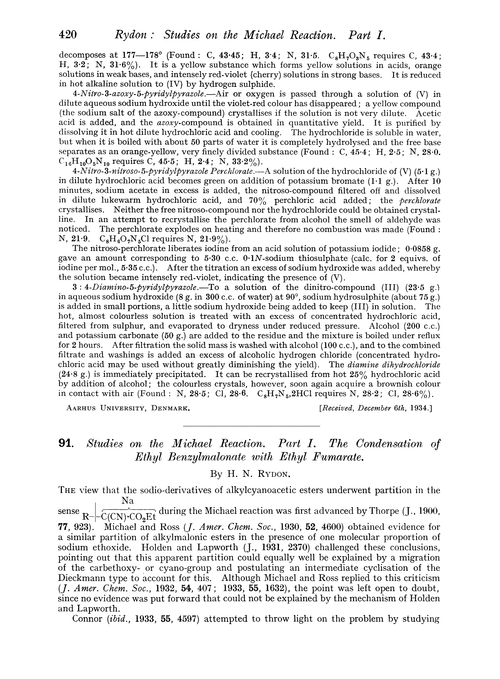 91. Studies on the Michael reaction. Part I. The condensation of ethyl benzylmalonate with ethyl fumarate