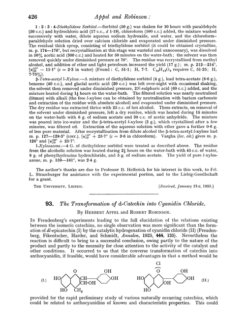 93. The transformation of d-catechin into cyanidin chloride
