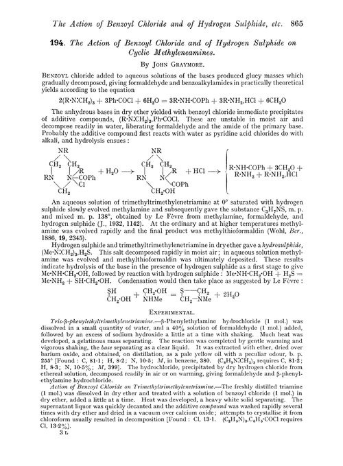 194. The action of benzoyl chloride and of hydrogen sulphide on cyclic methyleneamines