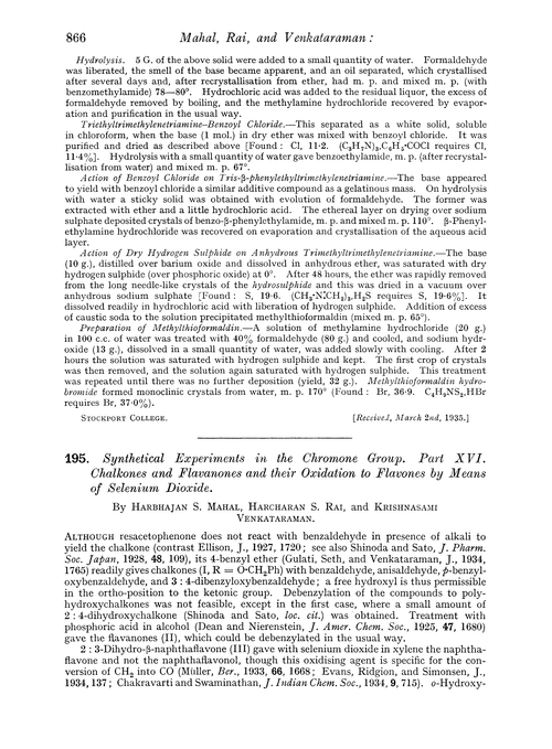 195. Synthetical experiments in the chromone group. Part XVI. Chalkones and flavanones and their oxidation to flavones by means of selenium dioxide