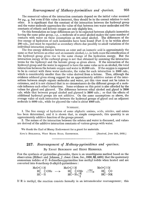 217. Rearrangement of methoxy-pyrimidines and -purines