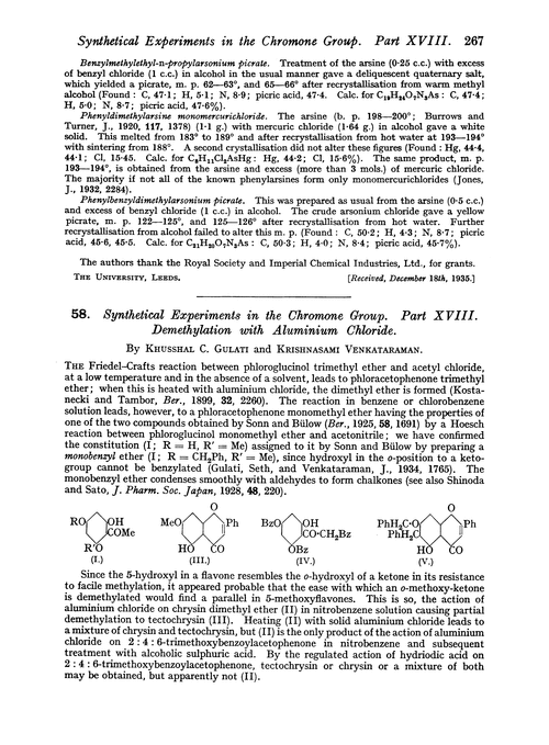58. Synthetical experiments in the chromone group. Part XVIII. Demethylation with aluminium chloride