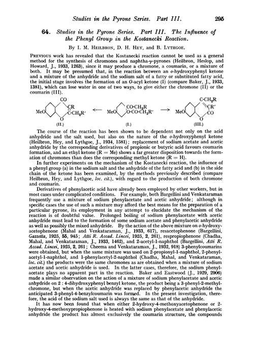 64. Studies in the pyrone series. Part III. The influence of the phenyl group in the kostanecki reaction
