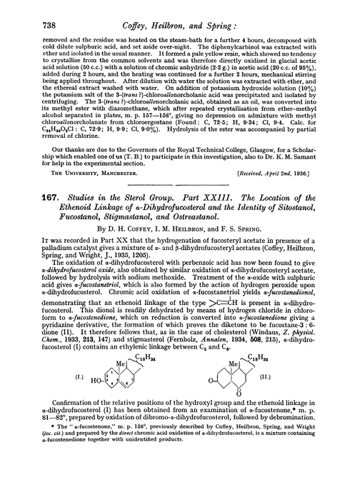 167. Studies in the sterol group. Part XXIII. The location of the ethenoid linkage of α-dihydrofucosterol and the identity of sitostanol, fucostanol, stigmastanol, and ostreastanol