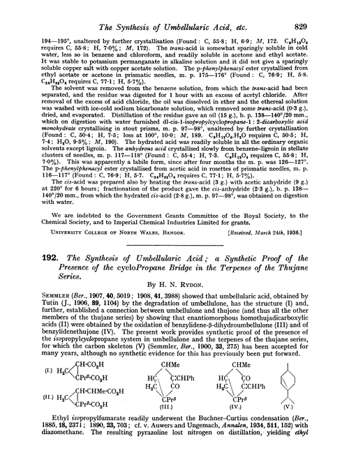 192. The synthesis of umbellularic acid; a synthetic proof of the presence of the cyclopropane bridge in the terpenes of the thujanes series