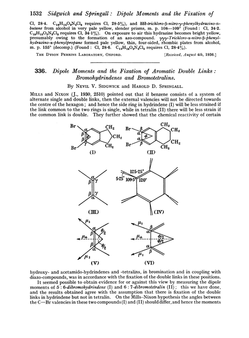 336. Dipole moments and the fixation of aromatic double links: bromohydrindenes and bromotetralins
