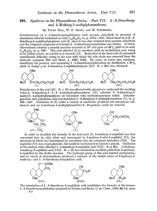 191. Syntheses in the phenanthrene series. Part VII. 5 : 9-Dimethoxy-and 5-methoxy-1-methylphenanthrene