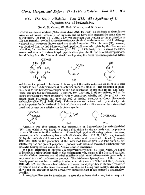 199. The lupin alkaloids. Part XII. The synthesis of dl-lupinine and dl-isolupinine