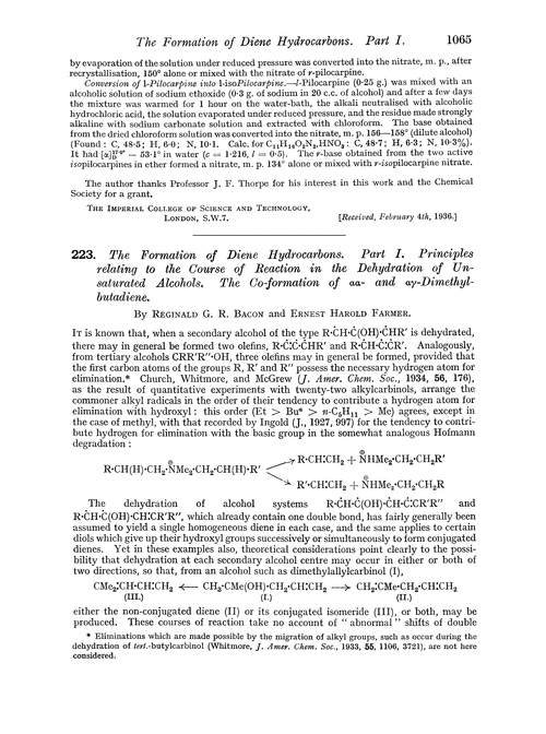 223. The formation of diene hydrocarbons. Part I. Principles relating to the course of reaction in the dehydration of unsaturated alcohols. The co-formation of αα- and αγ-dimethylbutadiene