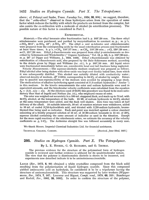 295. Studies on hydrogen cyanide. Part X. The tetrapolymer