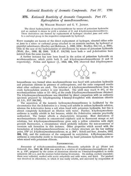 375. Kationoid reactivity of aromatic compounds. Part IV. Hydroxylation of mesobenzanthrone