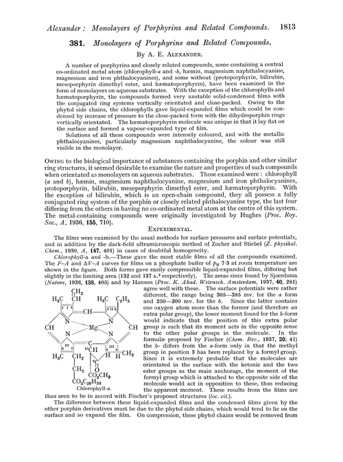 381. Monolayers of porphyrins and related compounds