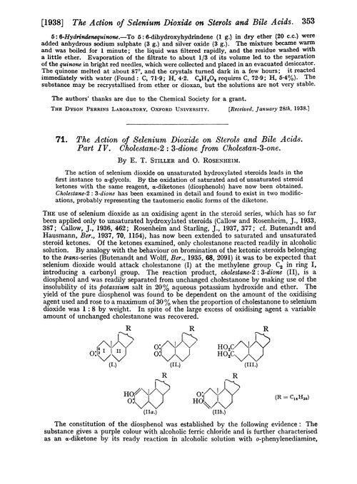 71. The action of selenium dioxide on sterols and bile acids. Part IV. Cholestane-2 : 3-dione from cholestan-3-one