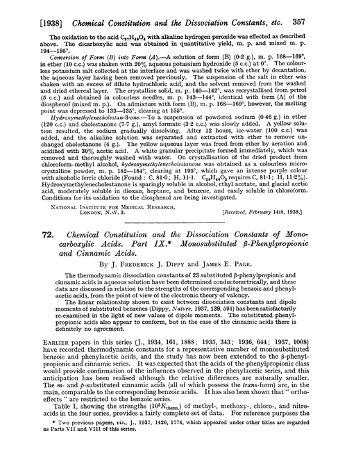72. Chemical constitution and the dissociation constants of monocarboxylic acids. Part IX. Monosubstituted β-phenylpropionic and cinnamic acids