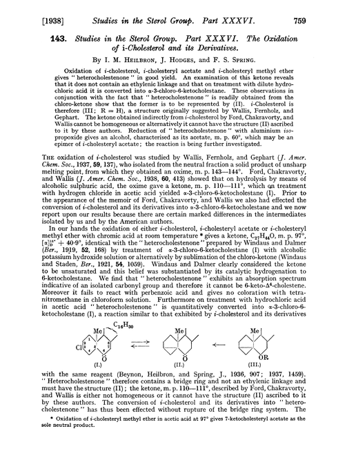 143. Studies in the sterol group. Part XXXVI. The oxidation of i-cholesterol and its derivatives