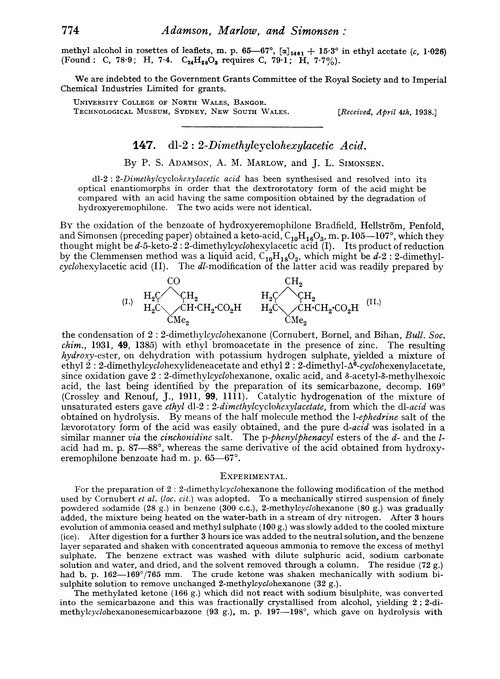 147. dl-2 : 2-Dimethylcyclohexylacetic acid