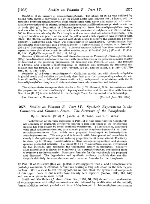 257. Studies on vitamin E. Part IV. Synthetic experiments in the coumaran and chroman series. The structure of the tocopherols