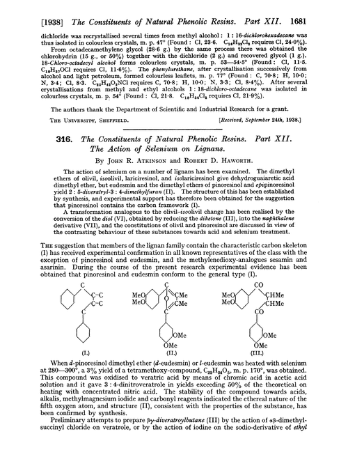 316. The constituents of natural phenolic resins. Part XII. The action of selenium on lignans