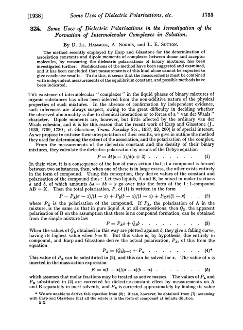 324. Some uses of dielectric polarisations in the investigation of the formation of intermolecular complexes in solution