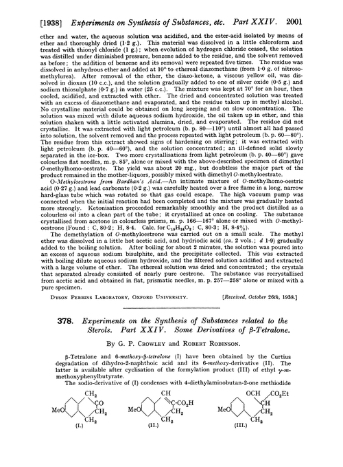 378. Experiments on the synthesis of substances related to the sterols. Part XXIV. Some derivatives of β-tetralone