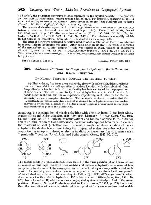 384. Addition reactions to conjugated systems. β-Phellandrene and maleic anhydride