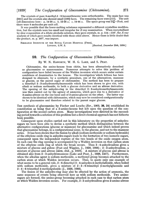 59. The configuration of glucosamine (chitosamine)
