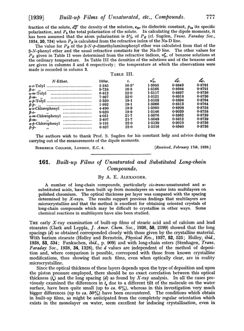 161. Built-up films of unsaturated and substituted long-chain compounds