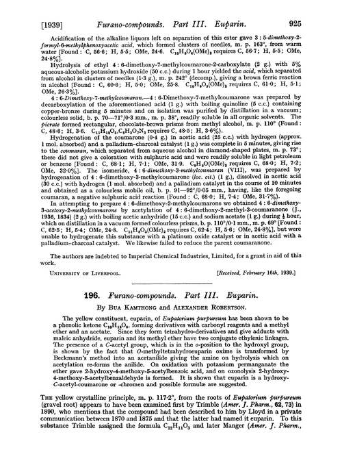 196. Furano-compounds. Part III. Euparin