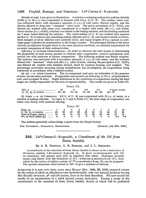 316. 1-Δ3-Carene-5 : 6-epoxide, a constituent of the oil from Zieria Smithii