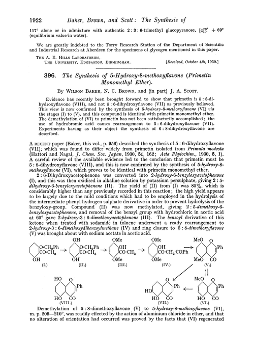 396. The synthesis of 5-hydroxy-8-methoxyflavone (primetin monomethyl ether)