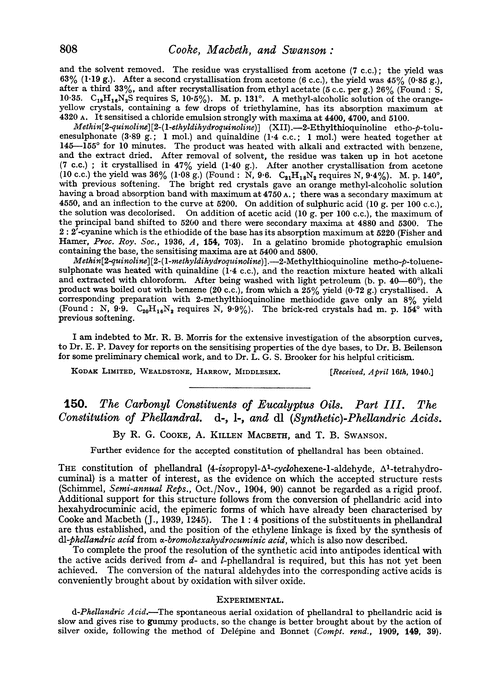 150. The carbonyl constituents of eucalyptus oils. Part III. The constitution of phellandral. d-, l-, and dl(Synthetic)-phellandric acids