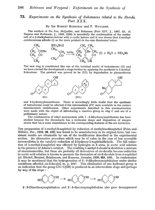 73. Experiments on the synthesis of substances related to the sterols. Part XXX