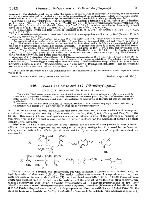 146. Decalin-1 : 5-dione and 2 : 2′-diketodicyclopentyl