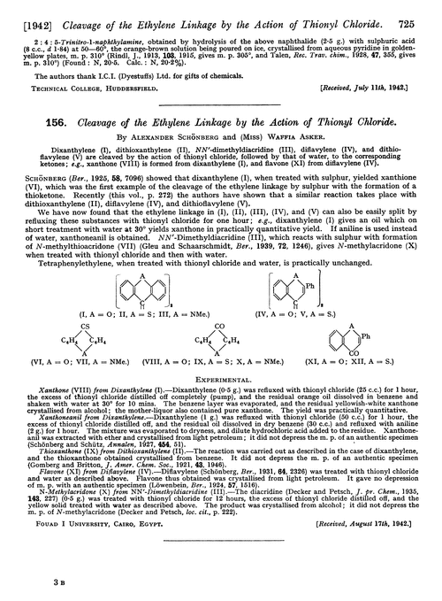 156. Cleavage of the ethylene linkage by the action of thionyl chloride
