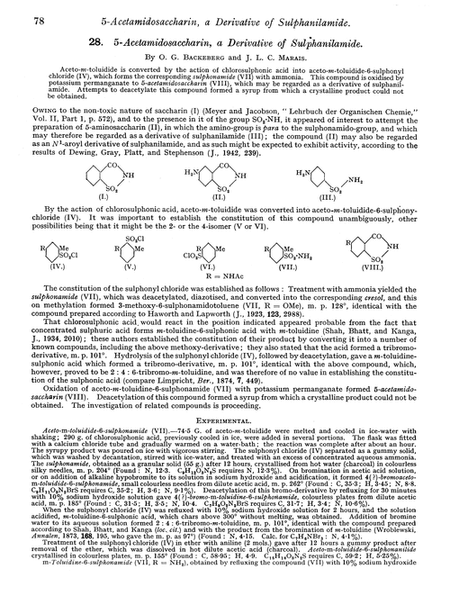 28. 5-Acetamidosaccharin, a derivative of sulphanilamide