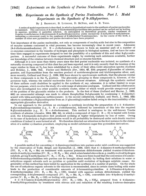 100. Experiments on the synthesis of purine nucleosides. Part I. Model experiments on the synthesis of 9-alkylpurines