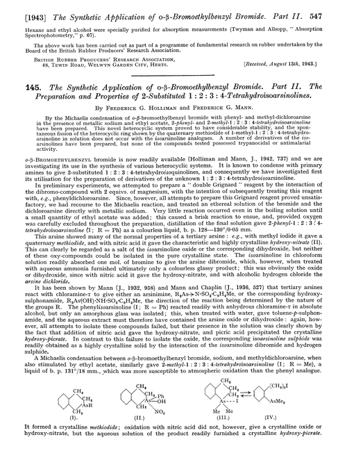 145. The synthetic application of o-β-bromoethylbenzyl bromide. Part II. The preparation and properties of 2-substituted 1 : 2 : 3 : 4-tetrahydroisoarsinolines