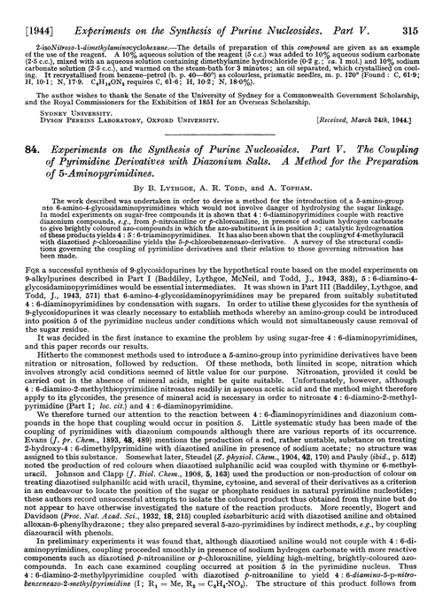 84. Experiments on the synthesis of purine nucleosides. Part V. The coupling of pyrimidine derivatives with diazonium salts. A method for the preparation of 5-aminopyrimidines