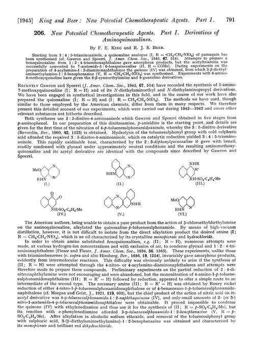 206. New potential chemotherapeutic agents. Part I. Derivatives of aminoquinoxalines