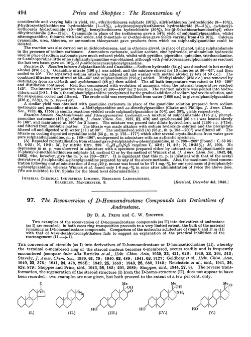 97. The reconversion of D-homoandrostane compounds into derivatives of androstane