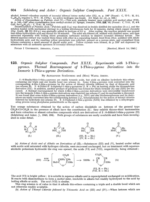123. Organic sulphur compounds. Part XXIX. Experiments with 1-thia-γ-pyrones. Thermal rearrangement of 1-thia-γ-pyrone derivatives into the isomeric 1-thia-α-pyrone derivatives