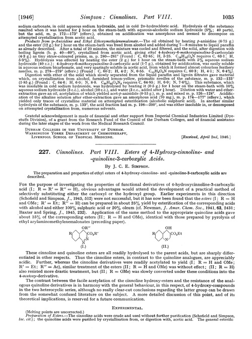 227. Cinnolines. Part VIII. Esters of 4-hydroxy-cinnoline- and -quinoline-3-carboxylic acids