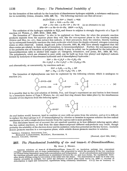 257. The photochemical instability of cis- and trans-4 : 4′-diamidinostilbene
